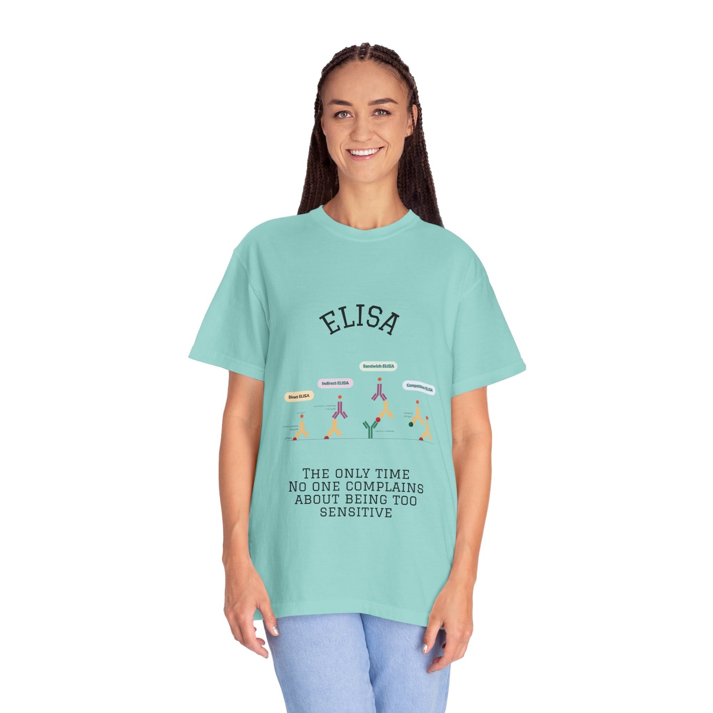 Unisex Garment Lab Humor Tee - ELISA, "the only time no one complains about being too sensitive", gift for bench scientist
