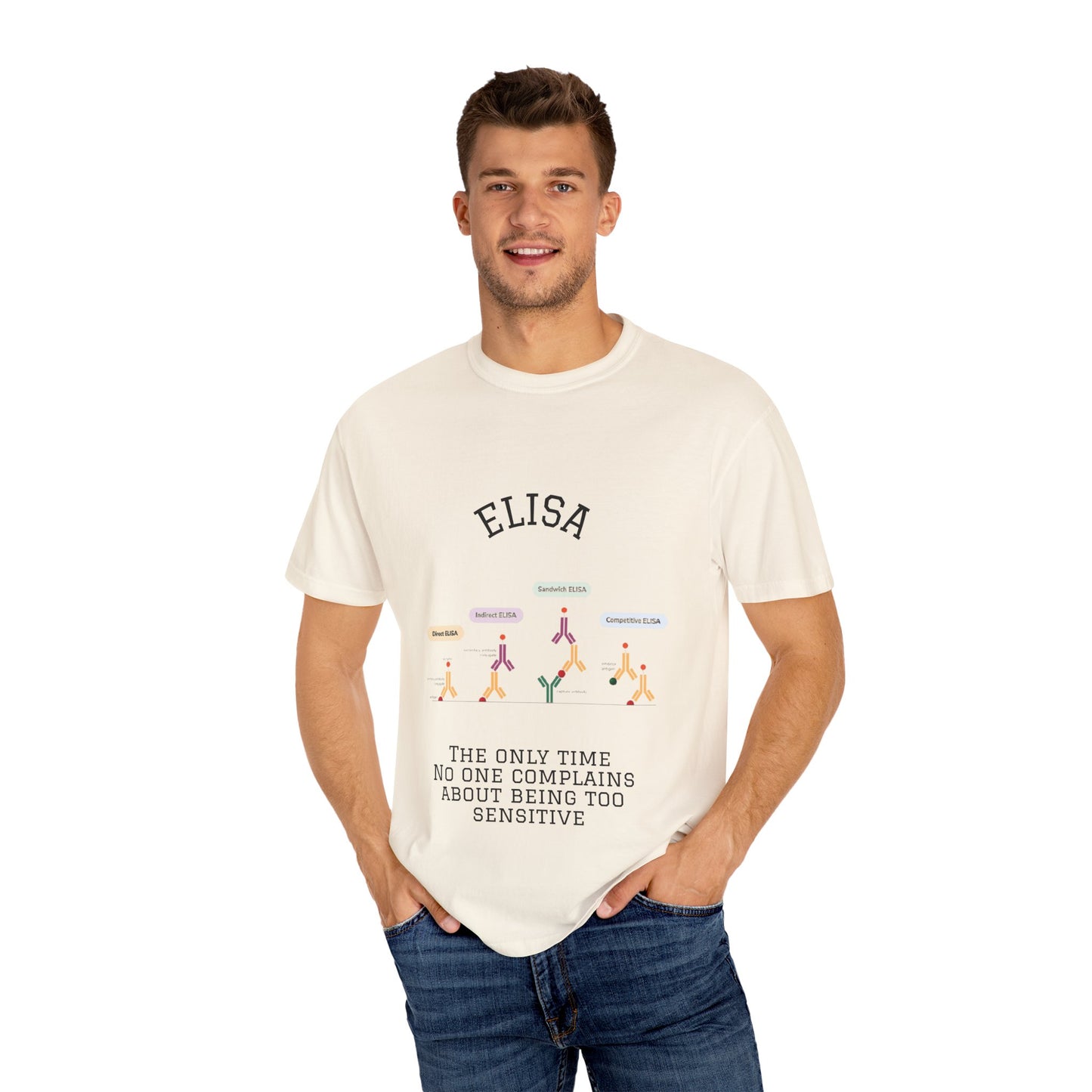 Unisex Garment Lab Humor Tee - ELISA, "the only time no one complains about being too sensitive", gift for bench scientist