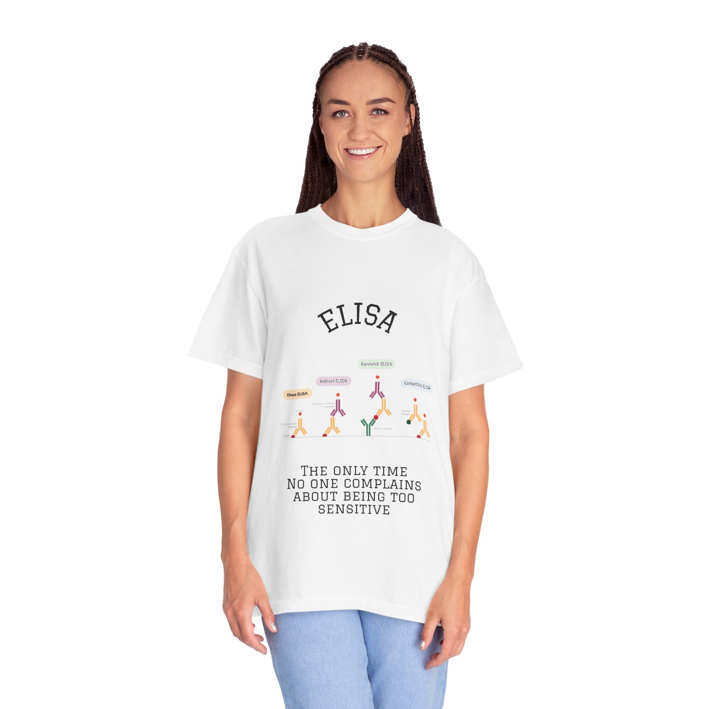Unisex Garment Lab Humor Tee - ELISA, "the only time no one complains about being too sensitive", gift for bench scientist