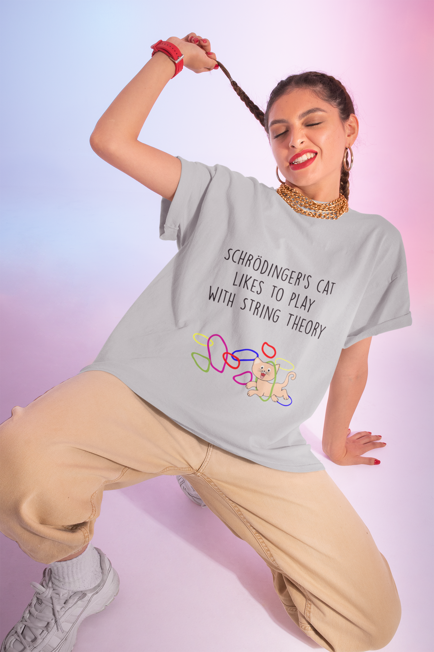 Schrödinger's Cat Plays with String Theory - Unisex Tee, Funny Science T-Shirt, Gift for Cat Lovers, Nerdy Apparel, Science Humor Shirt