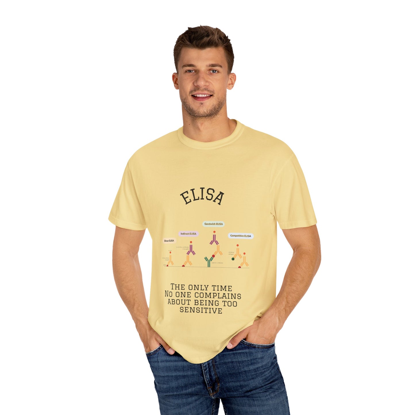 Unisex Garment Lab Humor Tee - ELISA, "the only time no one complains about being too sensitive", gift for bench scientist