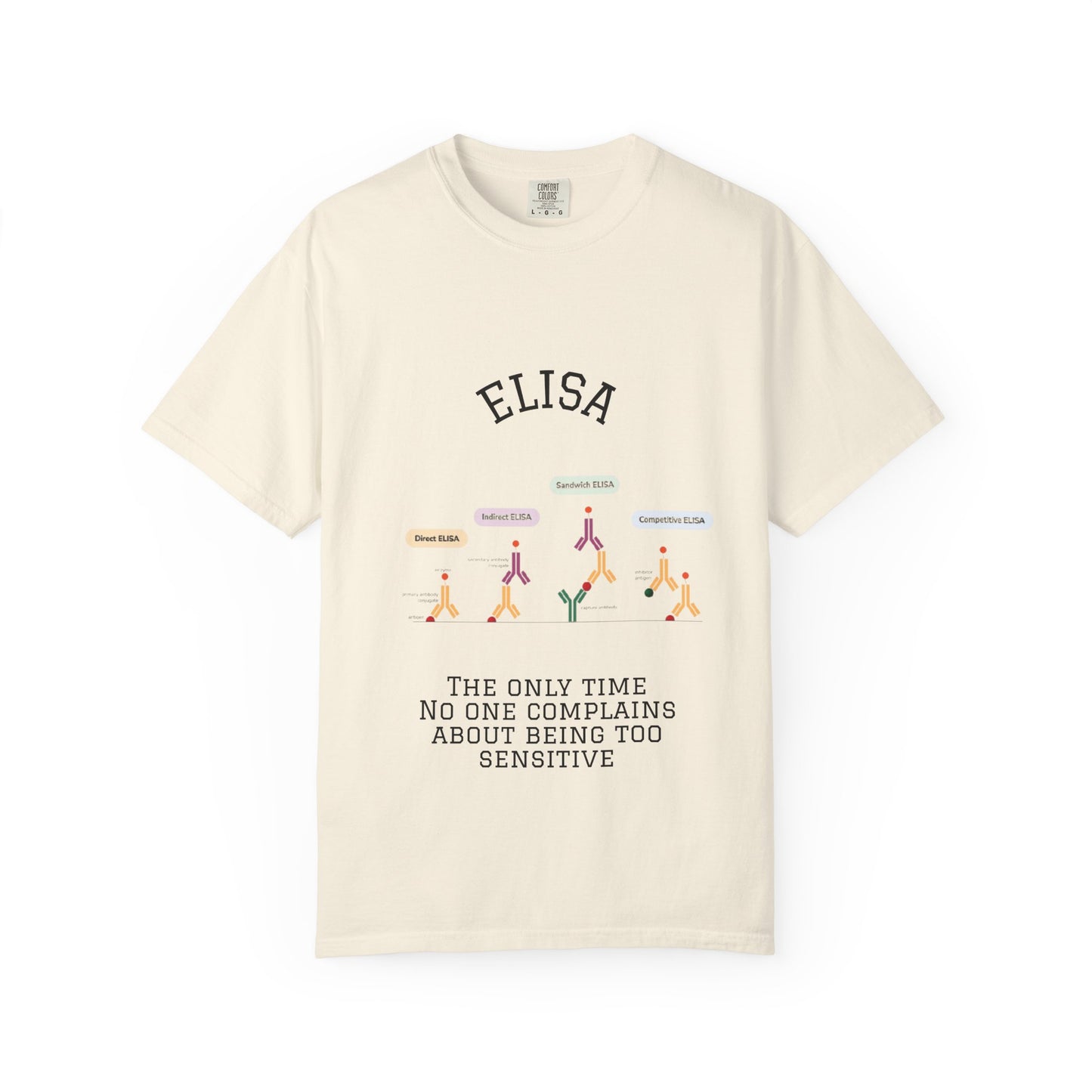 Unisex Garment Lab Humor Tee - ELISA, "the only time no one complains about being too sensitive", gift for bench scientist
