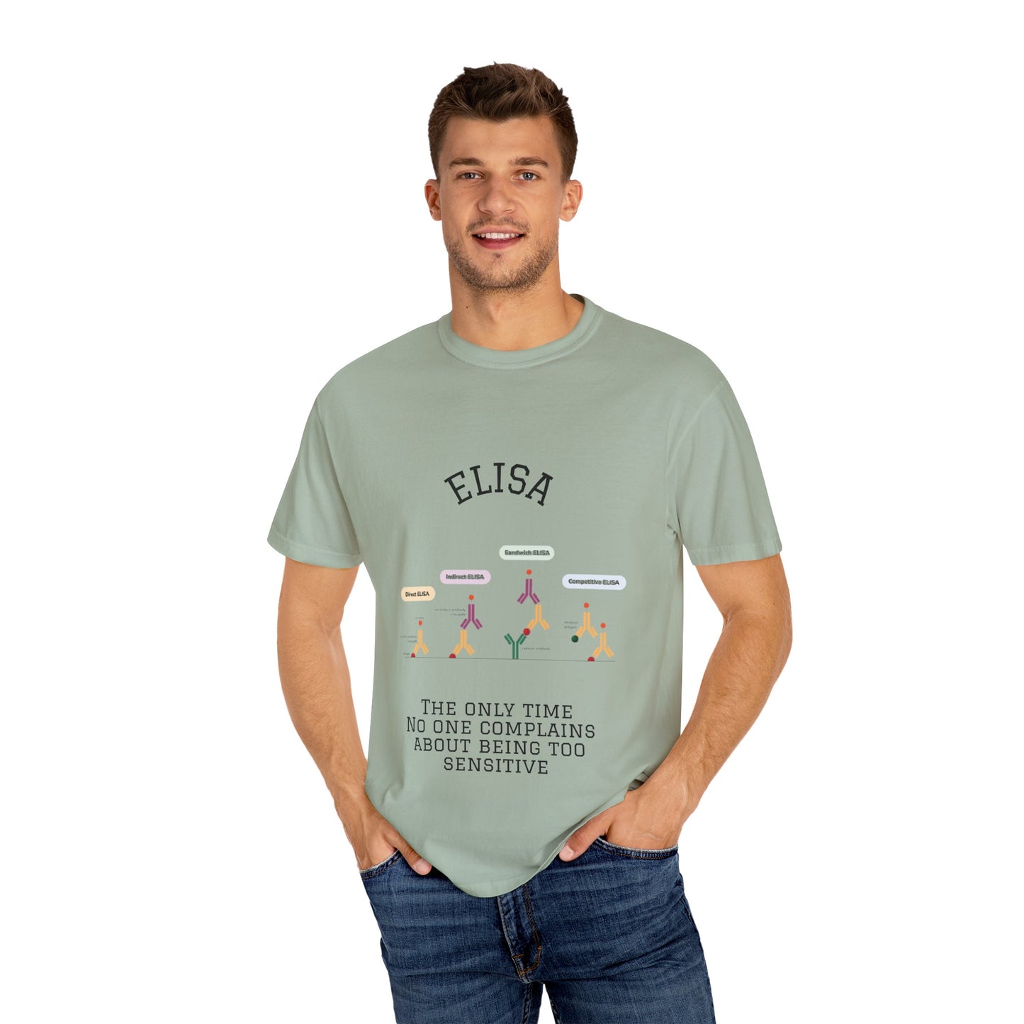 Unisex Garment Lab Humor Tee - ELISA, "the only time no one complains about being too sensitive", gift for bench scientist