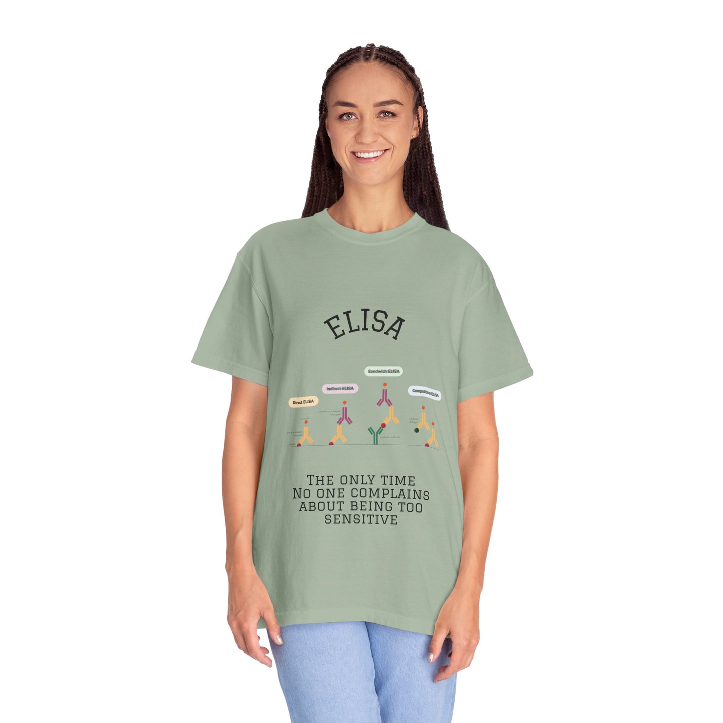 Unisex Garment Lab Humor Tee - ELISA, "the only time no one complains about being too sensitive", gift for bench scientist