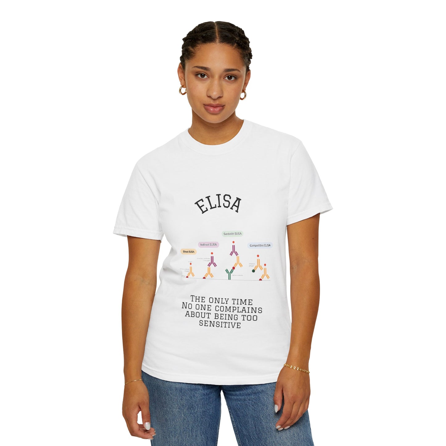 Unisex Garment Lab Humor Tee - ELISA, "the only time no one complains about being too sensitive", gift for bench scientist