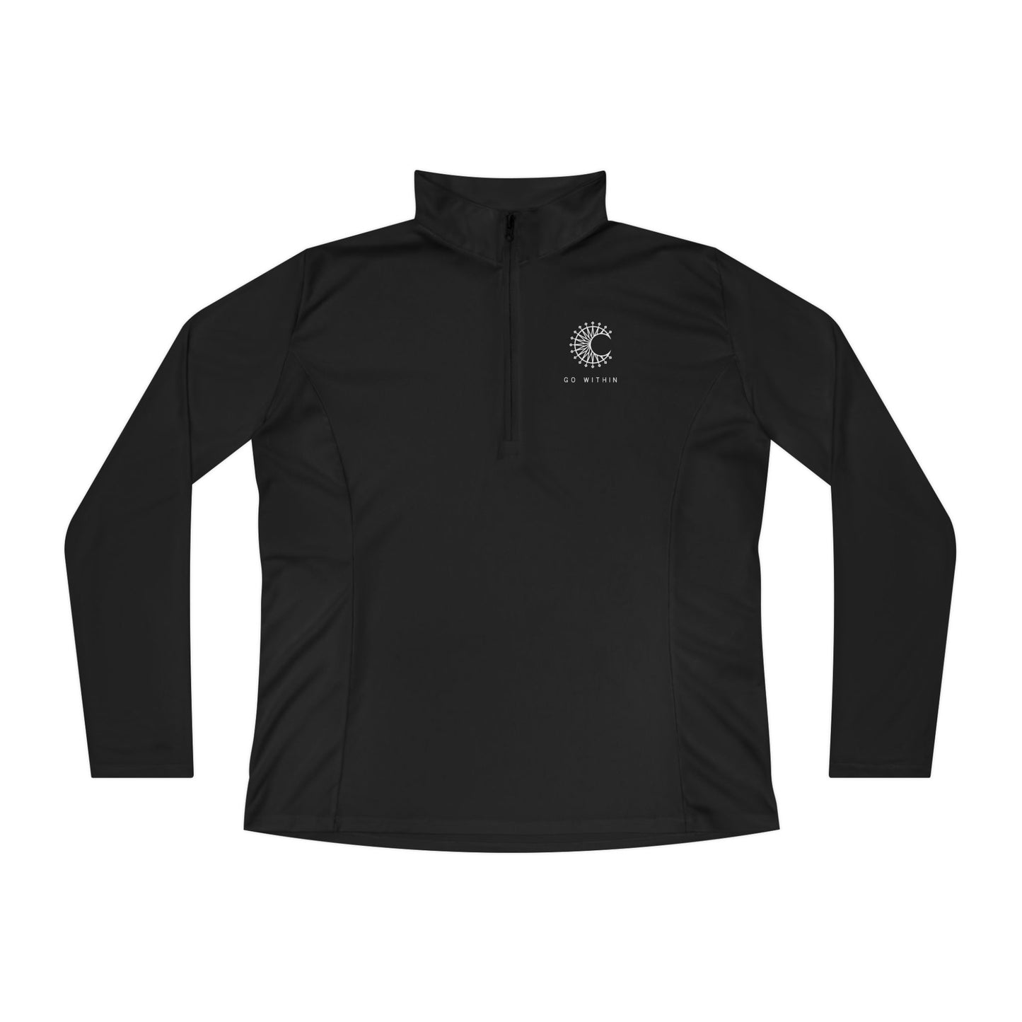 Balance in Style - Ladies Quarter-Zip Pullover, Sun and Moon Motif, for Cozy Comfort, Activewear, Perfect for Layering, Casual Outings