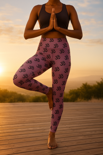 Om Symbol High Waisted Yoga Leggings, Stylish Activewear, Fitness Apparel, Yoga Outfit, Gift for Yogis, Mindfulness Exercise
